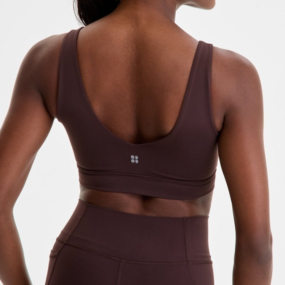 Sweaty Betty Ultimate Yoga Voop Bra Sable Brown Recycled Sweat Wicking Quick Dry - Picture 4 of 10